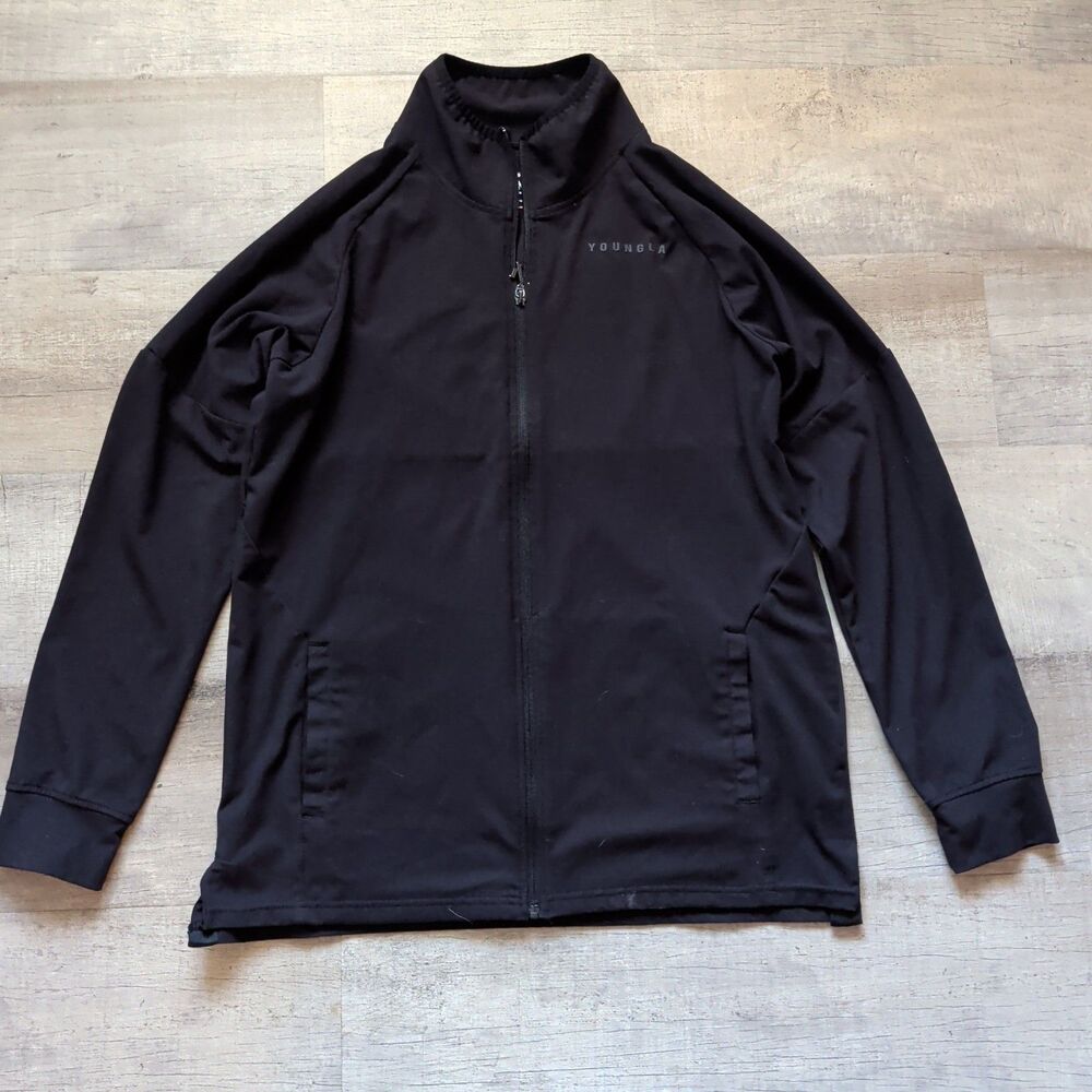YoungLA Men's Full Zip Track Jacket Black Athletic Gym Training Size LargeL